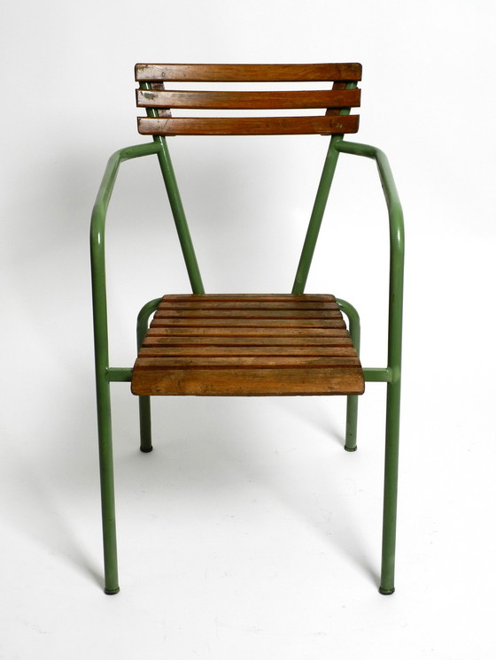 Image 1 of Four stackable Mid - Century bistro chairs made of metal and wood - Made in Italy