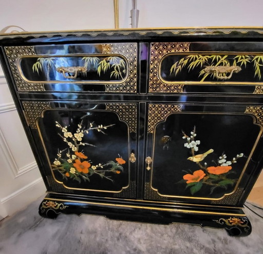 Chest of drawers vintage lacquer flowers painted china 20 th centuary