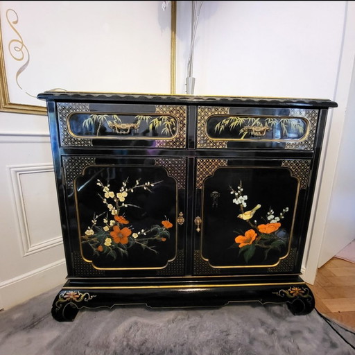 Chest of drawers vintage lacquer flowers painted china 20 th centuary