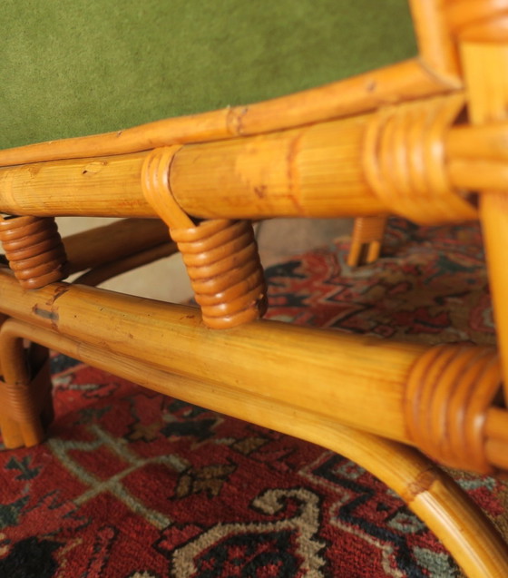 Image 1 of Mid Century Wing Armchair In Bamboo And Olive Green, 1960S