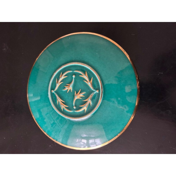 Image 1 of Vintage green and gold ceramic box by Magdalithe, 1950
