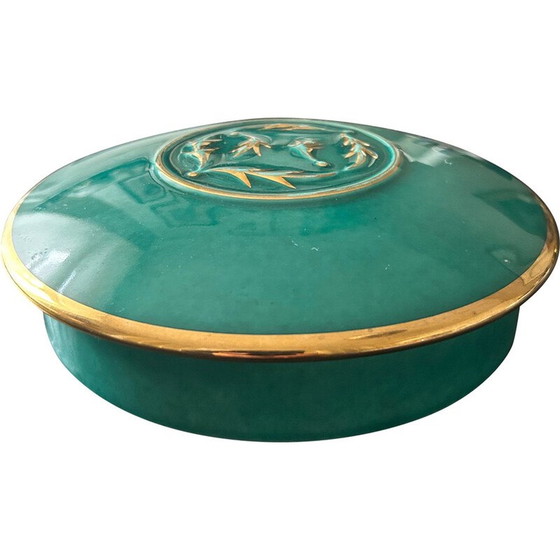 Image 1 of Vintage green and gold ceramic box by Magdalithe, 1950