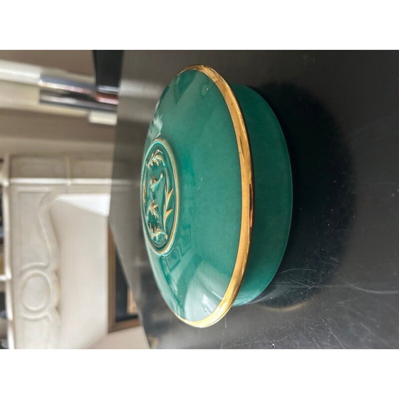 Image 1 of Vintage green and gold ceramic box by Magdalithe, 1950