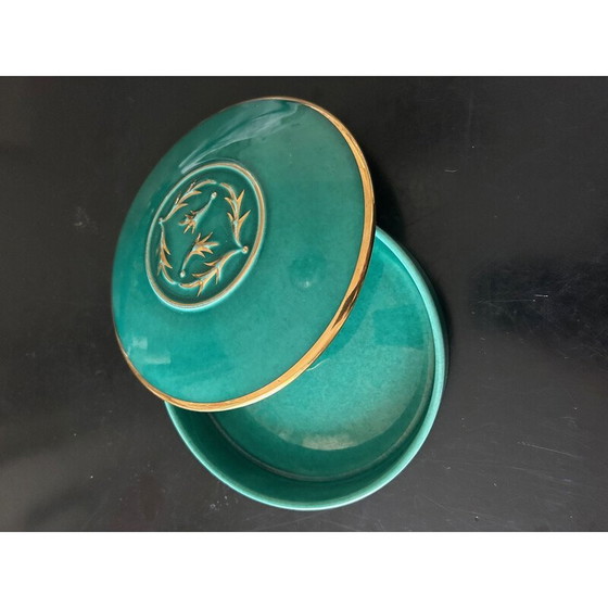 Image 1 of Vintage green and gold ceramic box by Magdalithe, 1950