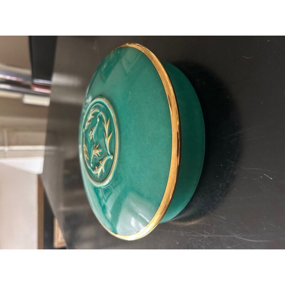Image 1 of Vintage green and gold ceramic box by Magdalithe, 1950