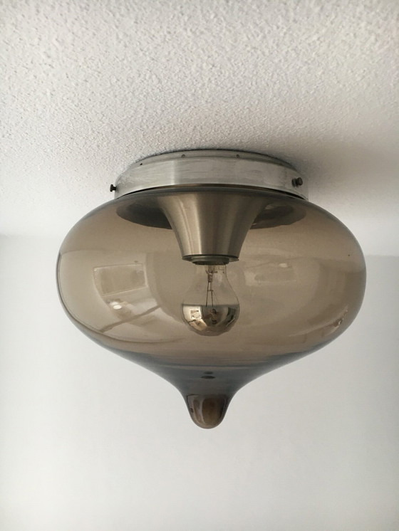 Image 1 of Dijkstra Smoked Glass Ceiling Lamp, Mid-century, Space Age, 1970’s