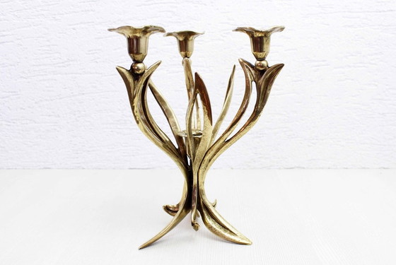 Image 1 of Art Nouveau Flower brass Candlestick