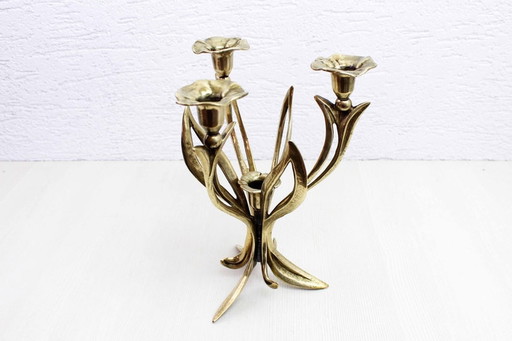 Art Nouveau Flower brass Candlestick