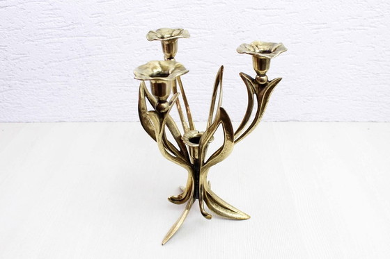 Image 1 of Art Nouveau Flower brass Candlestick