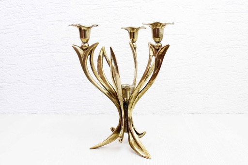 Art Nouveau Flower brass Candlestick