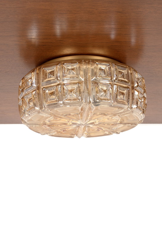 Image 1 of Model 10 New Old Stock Wila ceiling light round amber large frosted