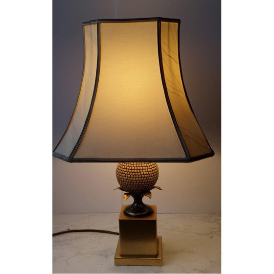 Image 1 of Lampade da tavolo vintage in legno, ottone e metallo con "gambe a forma di ananas" di Maison Charles, 1960