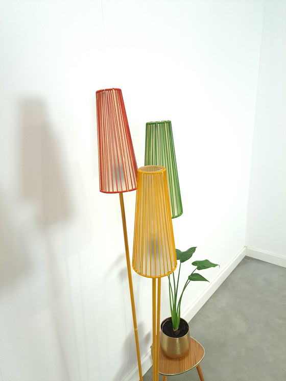 Image 1 of 1950s floor lamp with colored shades, floor lamp