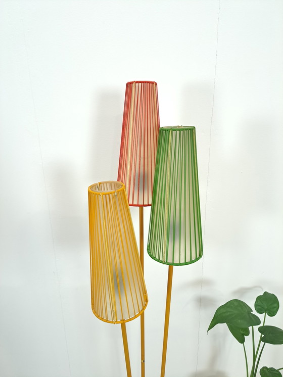 Image 1 of 1950s floor lamp with colored shades, floor lamp