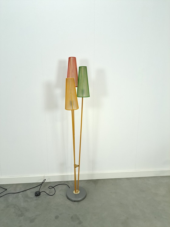 Image 1 of 1950s floor lamp with colored shades, floor lamp