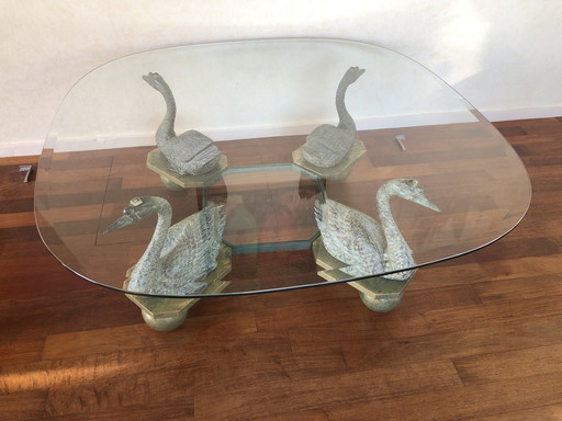 Vintage Coffee Table With 4 Swans