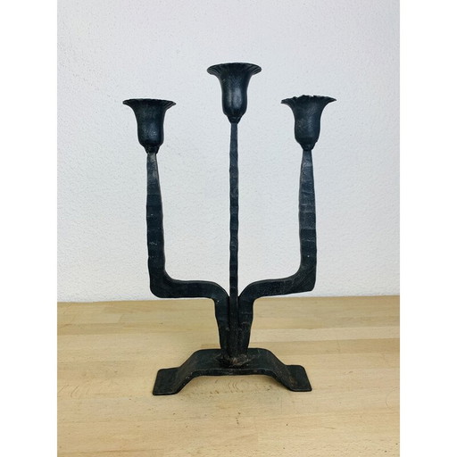 Vintage brutalist wrought iron candlestick