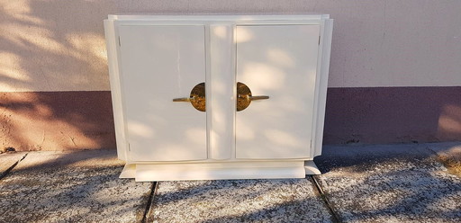 Art Deco Brass And Cream Lacquered Sideboard.