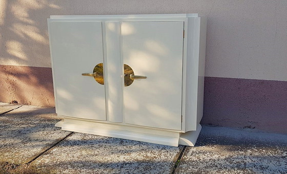 Image 1 of Art Deco Brass And Cream Lacquered Sideboard.