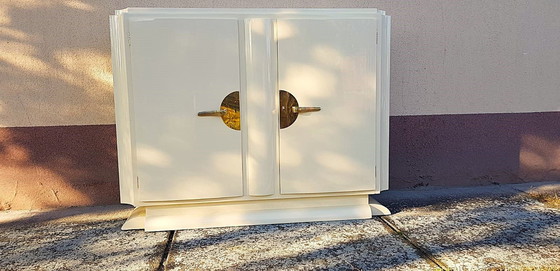 Image 1 of Art Deco Brass And Cream Lacquered Sideboard.