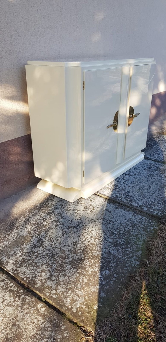 Image 1 of Art Deco Brass And Cream Lacquered Sideboard.