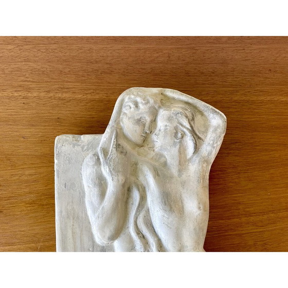 Image 1 of Vintage plaster bas-relief representing Adam and Eve