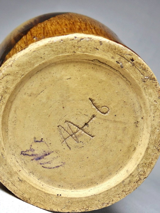 Image 1 of Vase De Poterie Vernissée, Vintage Années 50-60, Signed Aa À Identifier