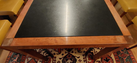 Image 1 of Large Wooden Dining Table With 2 Granite Tops Inlaid