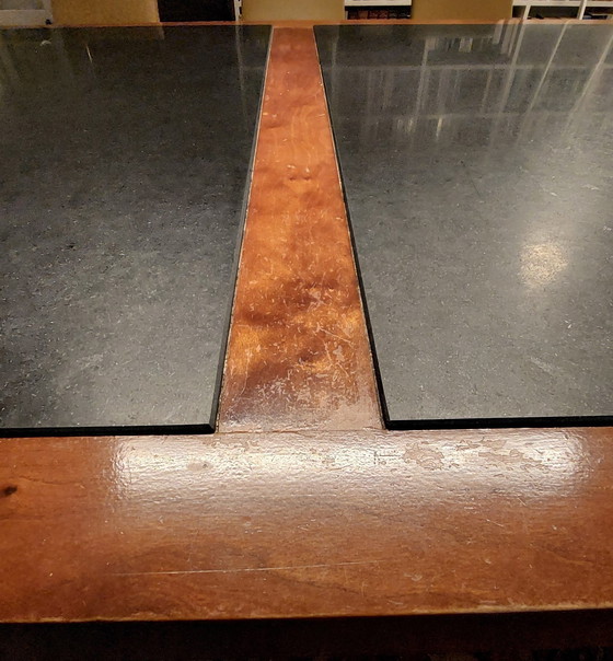 Image 1 of Large Wooden Dining Table With 2 Granite Tops Inlaid