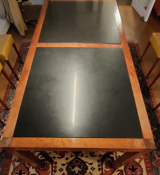 Image 1 of Large Wooden Dining Table With 2 Granite Tops Inlaid