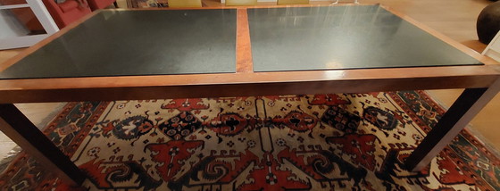 Image 1 of Large Wooden Dining Table With 2 Granite Tops Inlaid