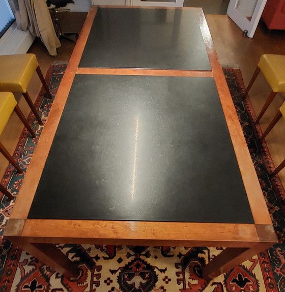 Image 1 of Large Wooden Dining Table With 2 Granite Tops Inlaid