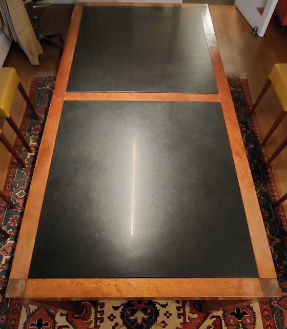 Image 1 of Large Wooden Dining Table With 2 Granite Tops Inlaid