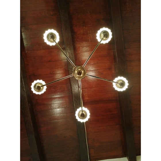 Image 1 of Lampadario vintage in ottone e vetro, 1950