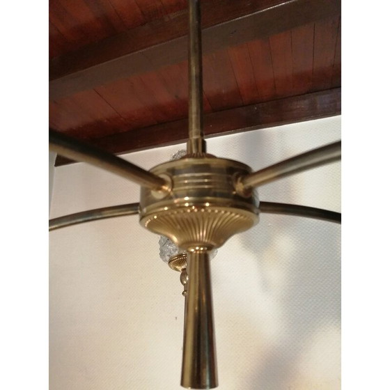 Image 1 of Lampadario vintage in ottone e vetro, 1950