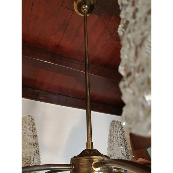 Image 1 of Lampadario vintage in ottone e vetro, 1950