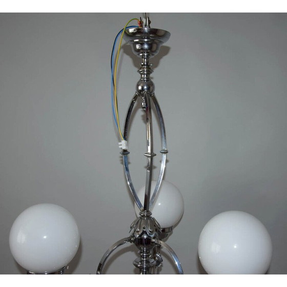 Image 1 of Lampadario vintage in vetro e cromo