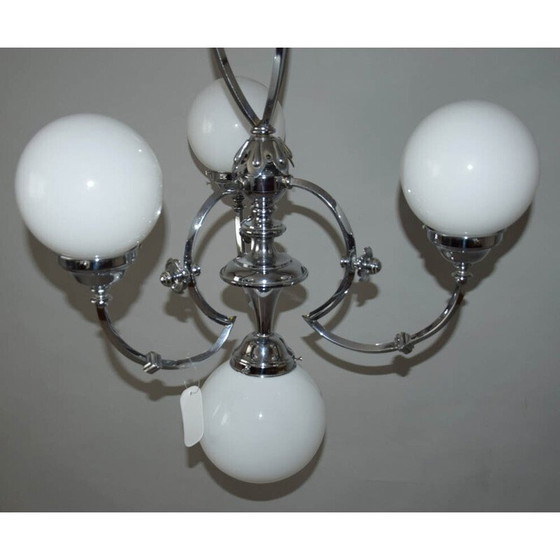 Image 1 of Lampadario vintage in vetro e cromo