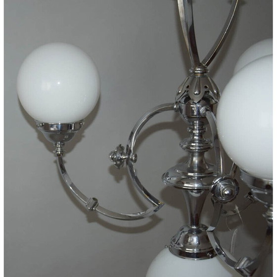 Image 1 of Lampadario vintage in vetro e cromo