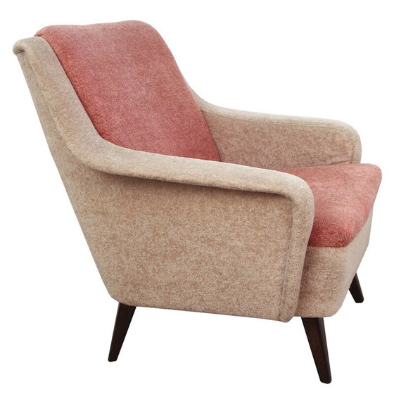 Image 1 of Poltrona bicolore in velluto beige e rosa chiaro - anni '50