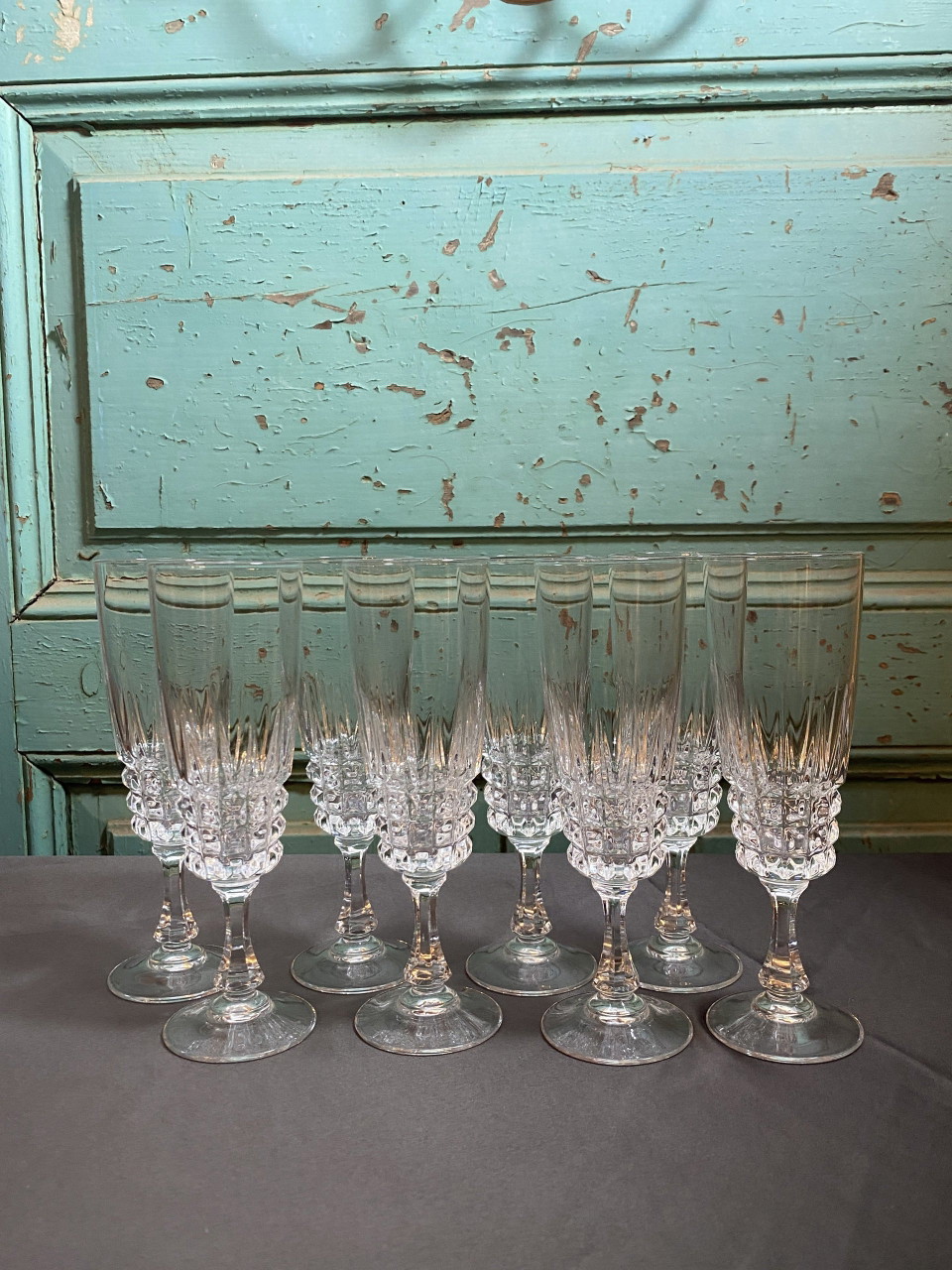 8X Crystal D'Arques Pompadour Champagne Flutes