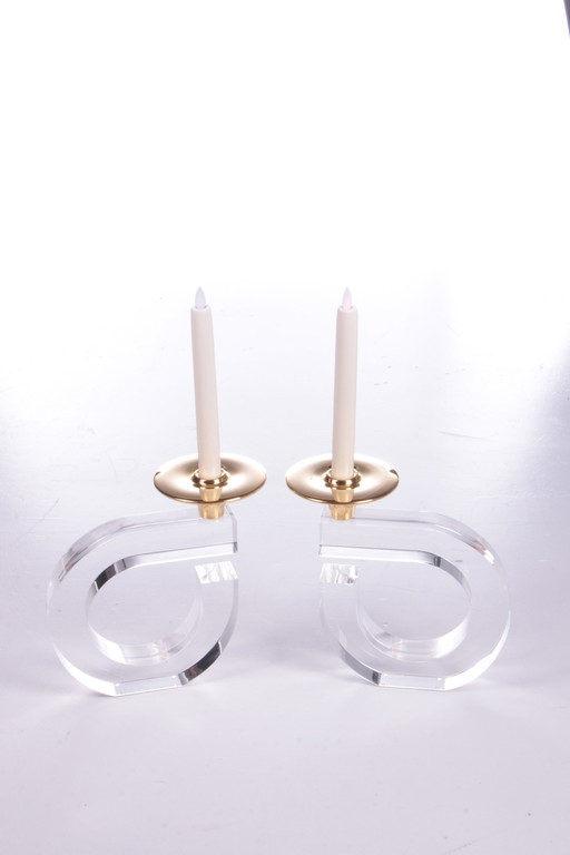 Hollywood Regency Set of Plexiglas Candlesticks,1970