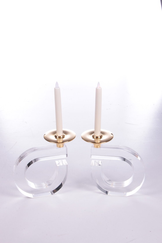 Image 1 of Hollywood Regency Set of Plexiglas Candlesticks,1970