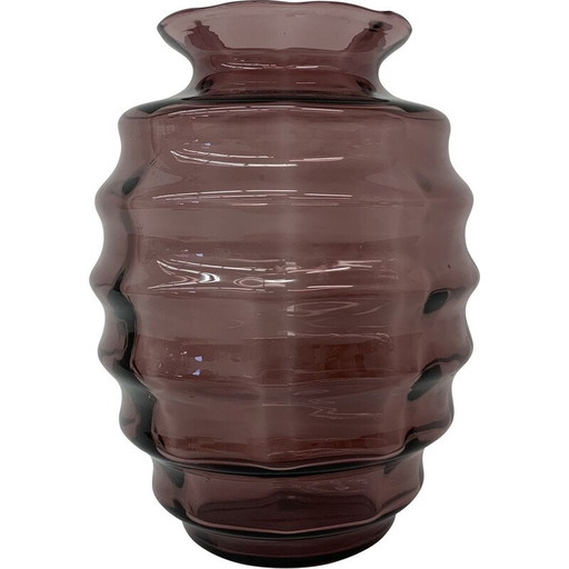 Jarrón Art Déco vintage Doyen en vidrio morado, década de 1930