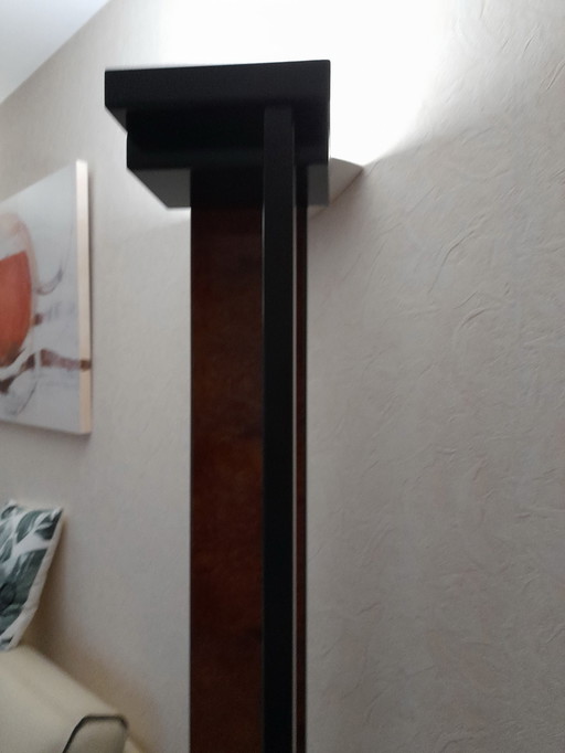 Paul Michel halogen floor lamp in genuine elm burl and black lacquer