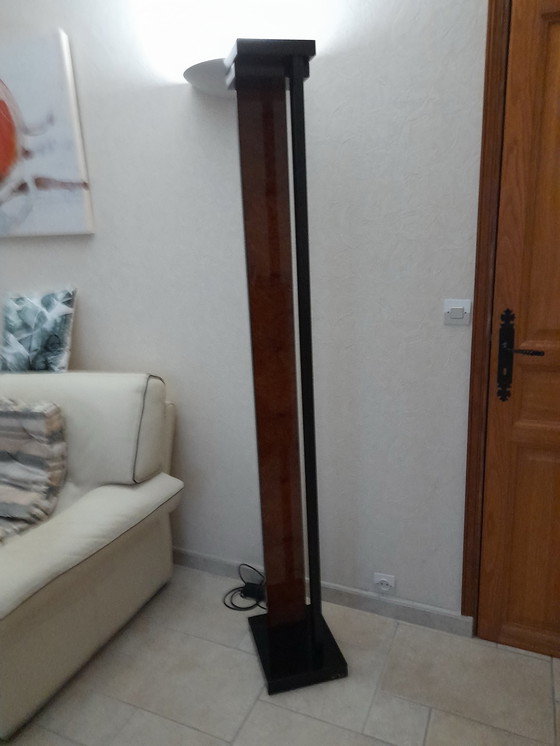 Image 1 of Paul Michel halogen floor lamp in genuine elm burl and black lacquer