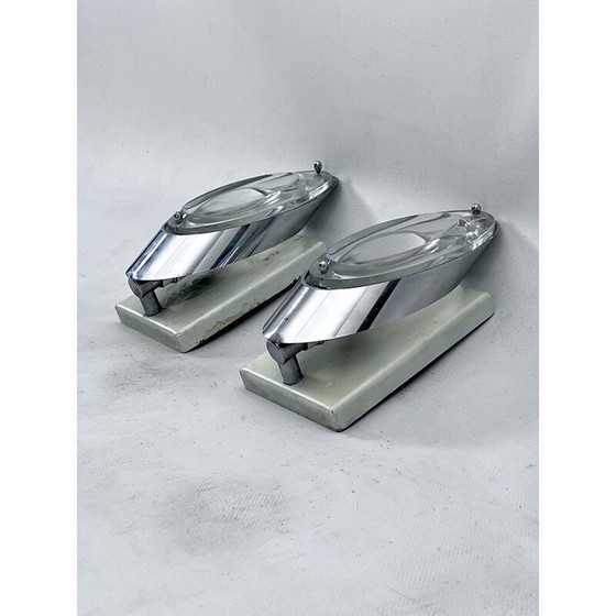Image 1 of Pair of vintage chrome and glass wall lamps by Oscar Torlasco for Stilkronen, Italy 1970