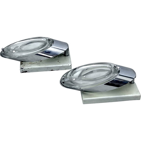 Image 1 of Pair of vintage chrome and glass wall lamps by Oscar Torlasco for Stilkronen, Italy 1970