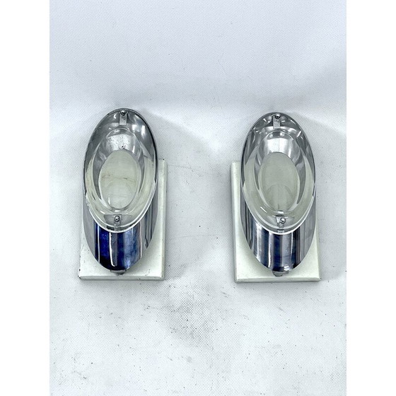 Image 1 of Pair of vintage chrome and glass wall lamps by Oscar Torlasco for Stilkronen, Italy 1970