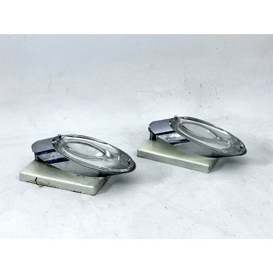 Image 1 of Pair of vintage chrome and glass wall lamps by Oscar Torlasco for Stilkronen, Italy 1970
